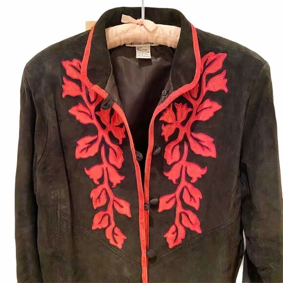 Vintage Leather Suede Linea Black Red Jacket S - Picture 2 of 5